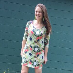 Boden Size 8 Floral Geometric Patterned Multicolor Cotton Dress